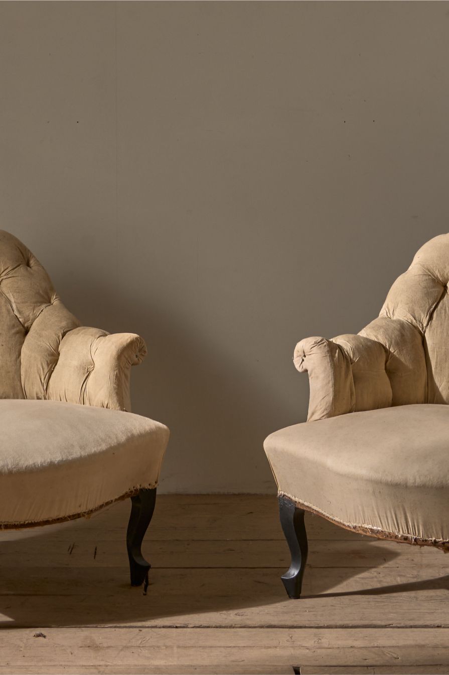 Pair of Napoleon III Buttoned tub chairs - TallBoy Interiors