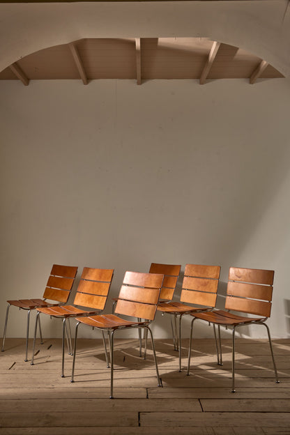 Set of 6 leather and Chrome 'Stripe' dining chairs by Giancarlo Vegni for Fasem