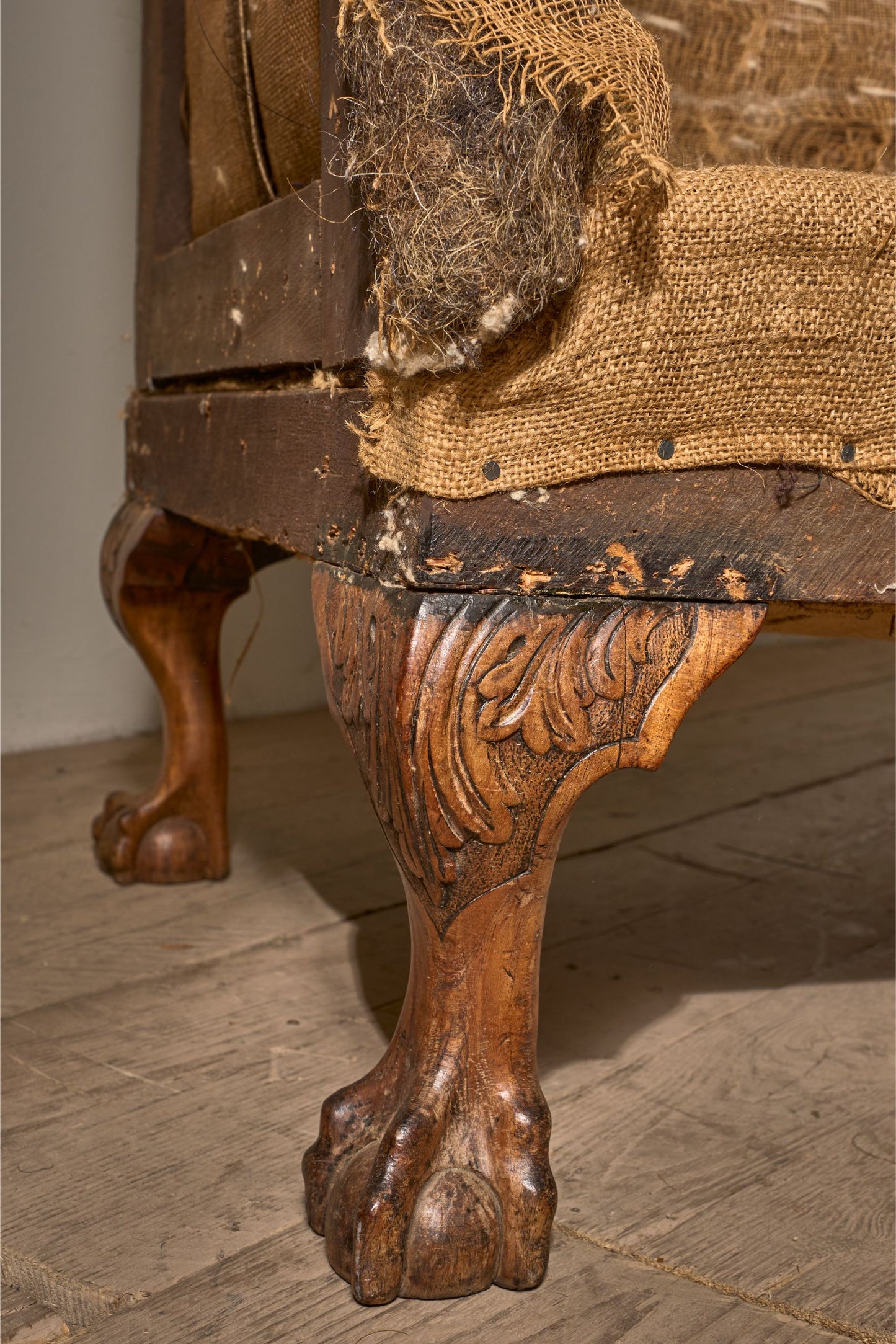 19th Century ball and claw footed campaign sofa