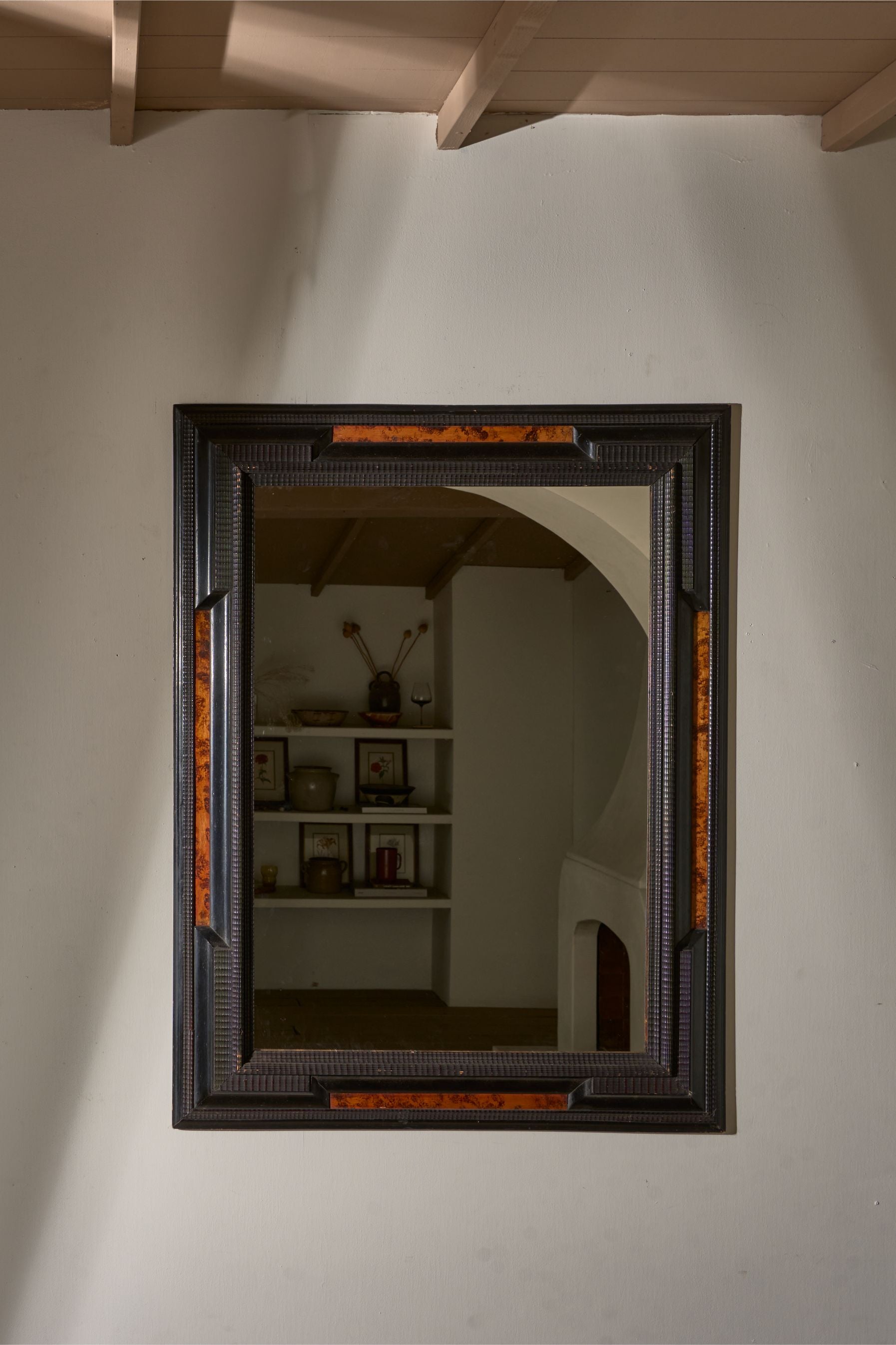 Large 19th century Italian Ebonised and faux tortoiseshell mirror - No6 - TallBoy Interiors