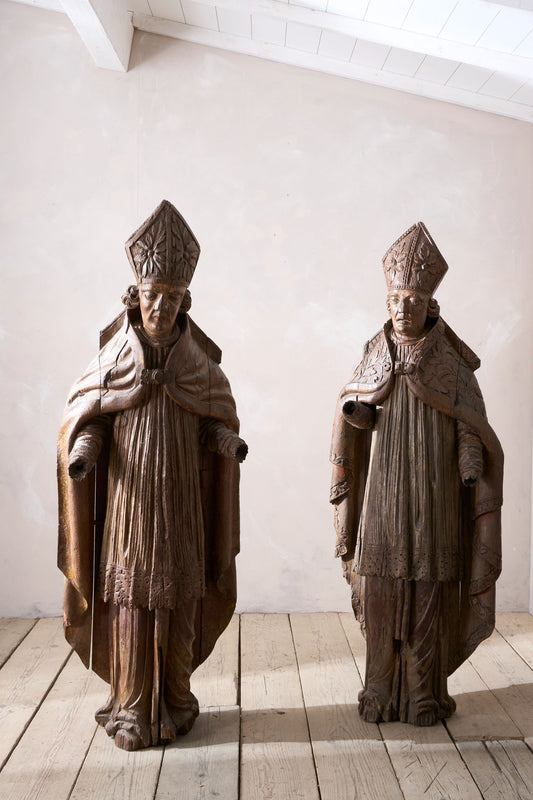 Pair of 5ft5inch tall 16th century Carved Bishops