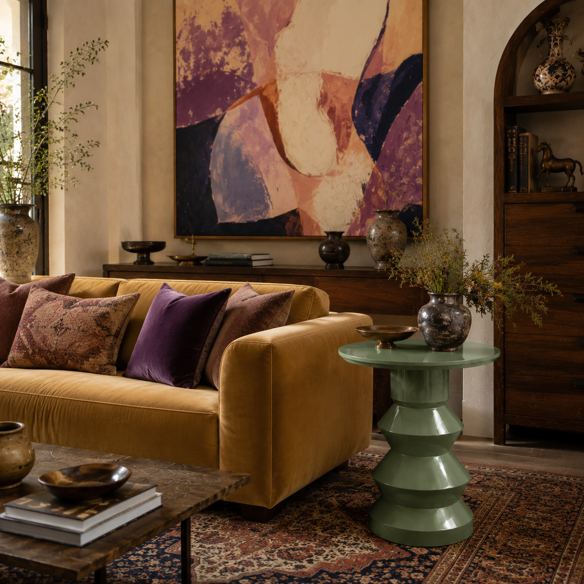 'Glen' turned wood and lacquered side table - Peat