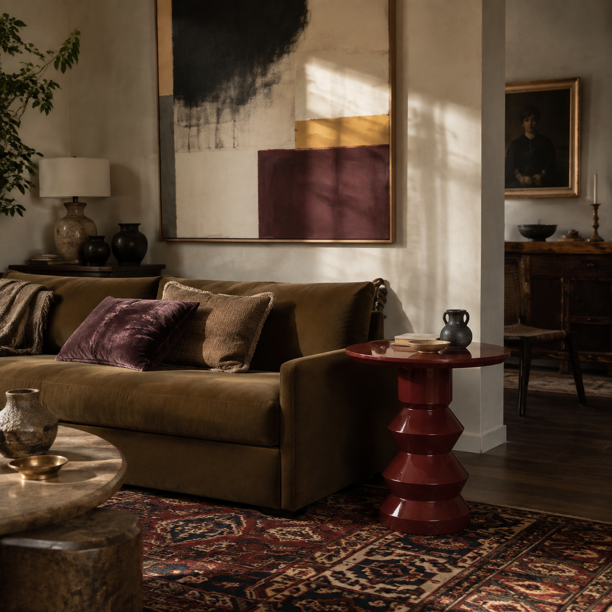 'Glen' turned wood and lacquered side table - Peat