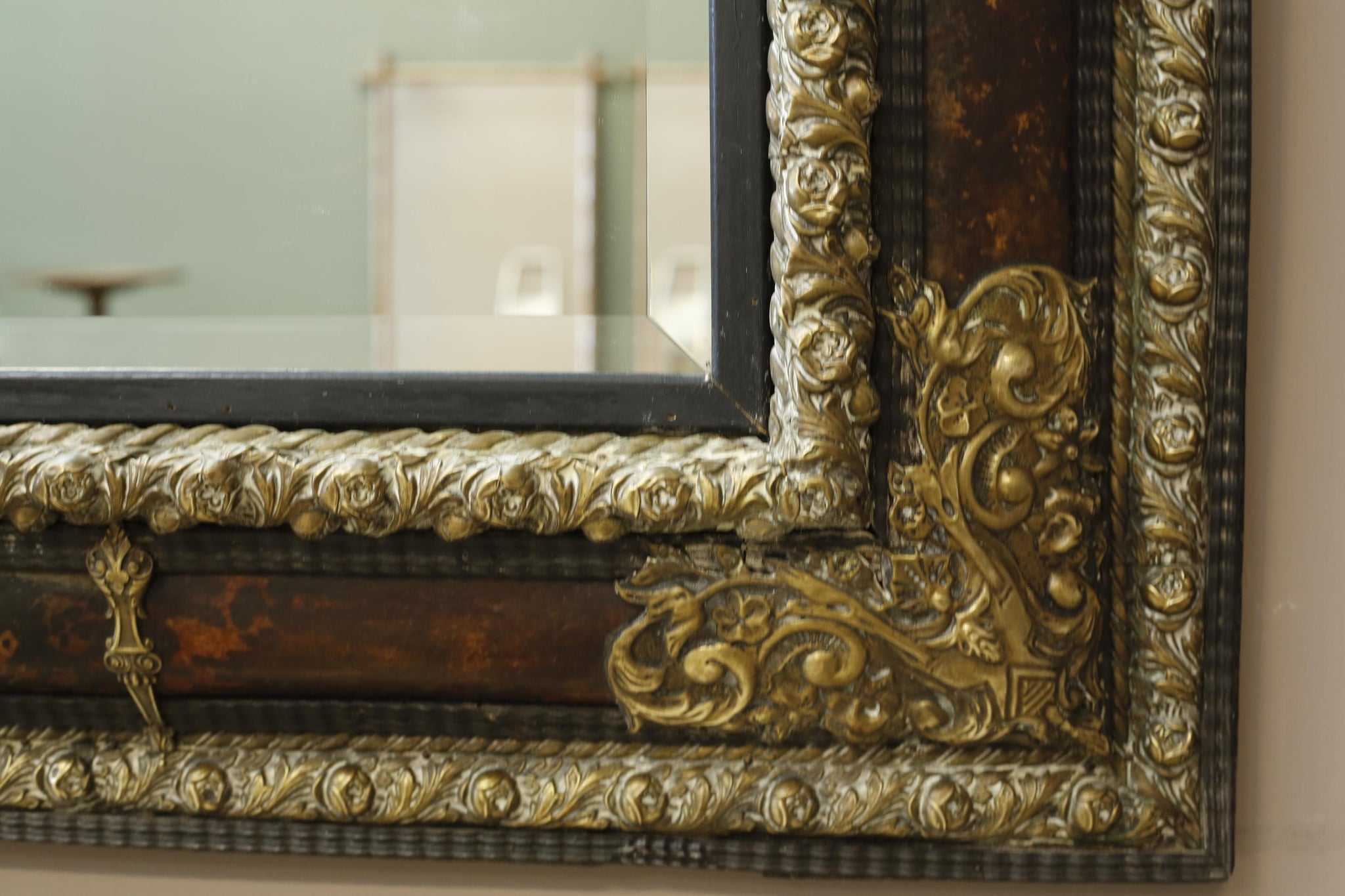 18th century French Tortoise shell cushion mirror