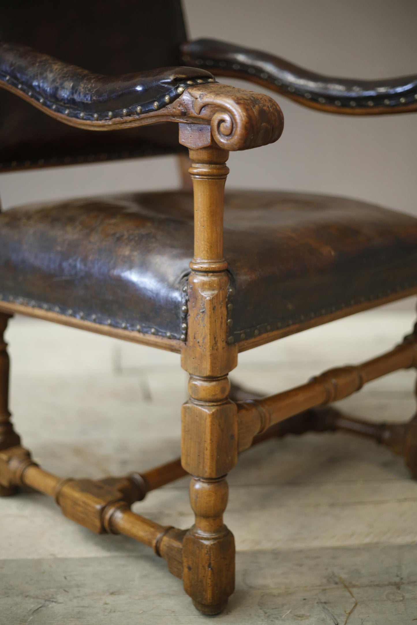 18th century Elm and Leather wingback armchair