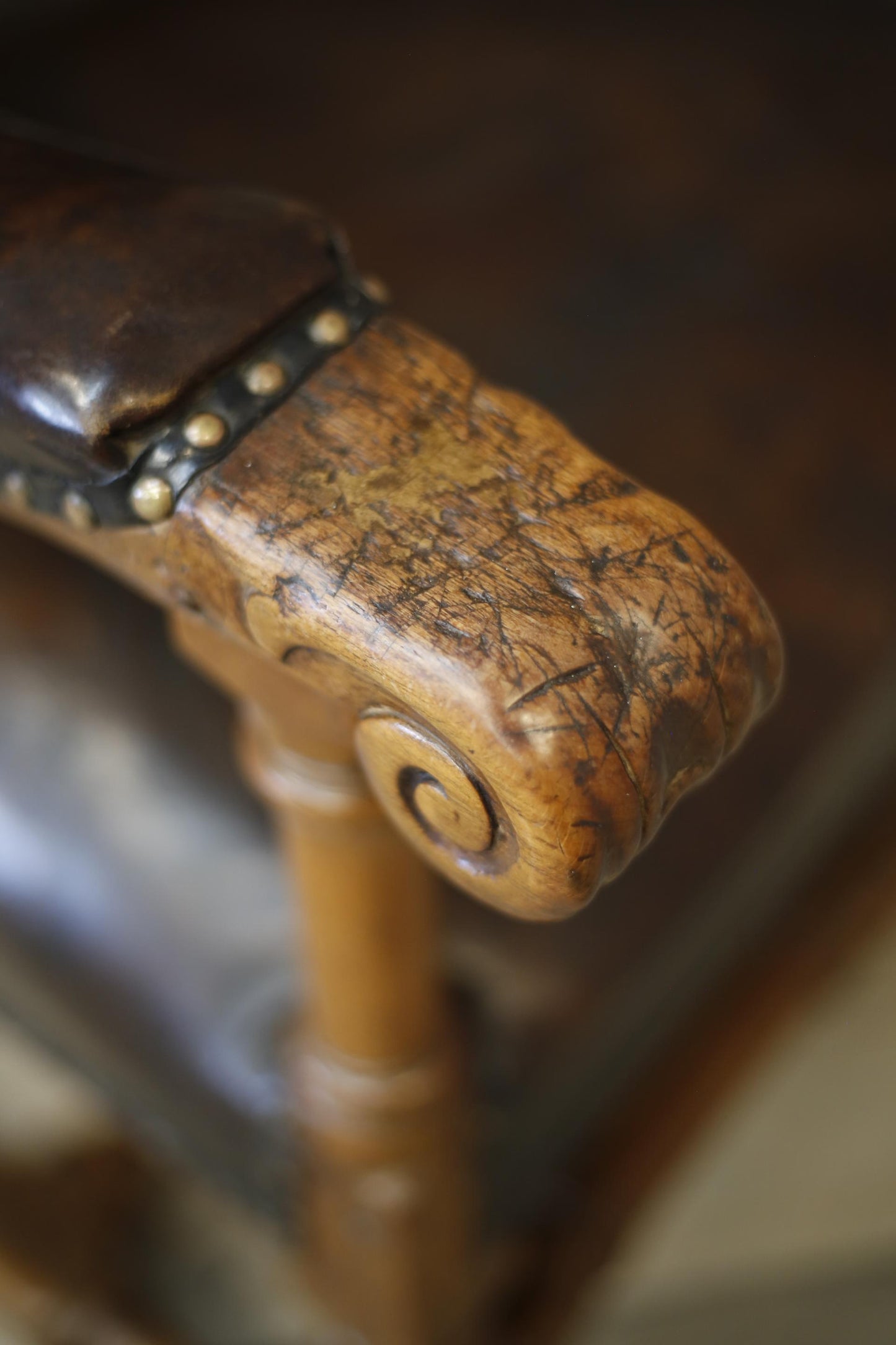 18th century Elm and Leather wingback armchair