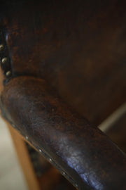 18th century Elm and Leather wingback armchair