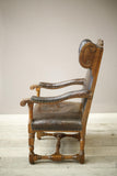 18th century Elm and Leather wingback armchair