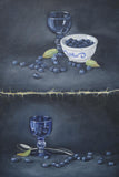 20th century blue glass and berry still life painting