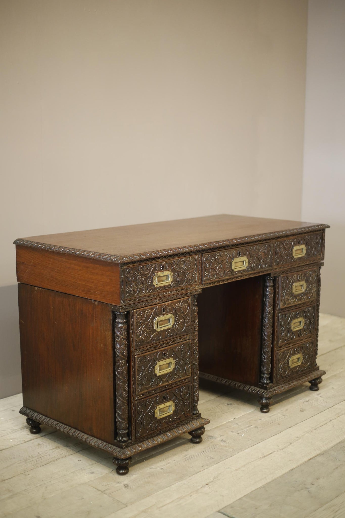 19th century Anglo-Indian Padouk campaign desk