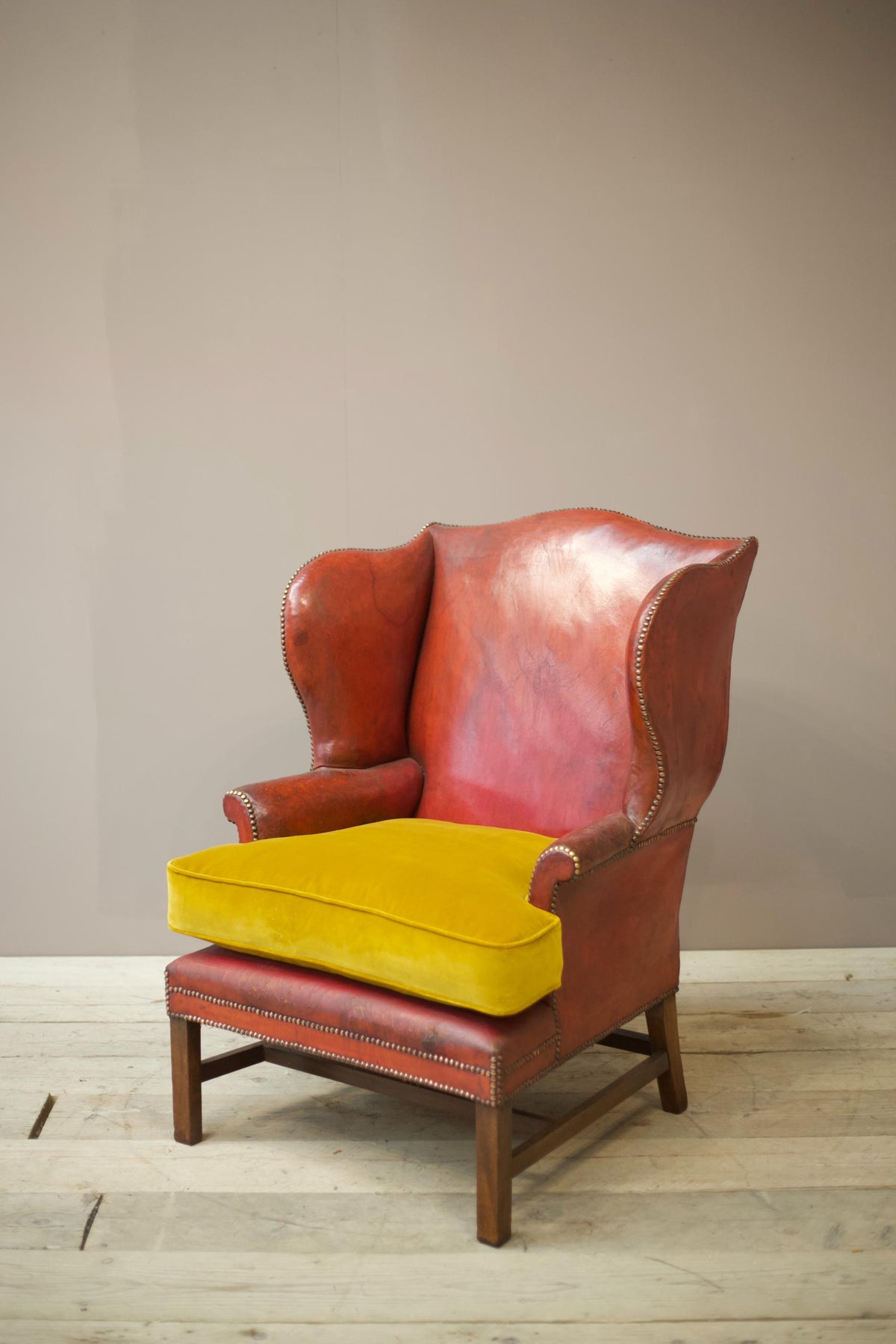 19th century red leather wingback armchair - TallBoy Interiors
