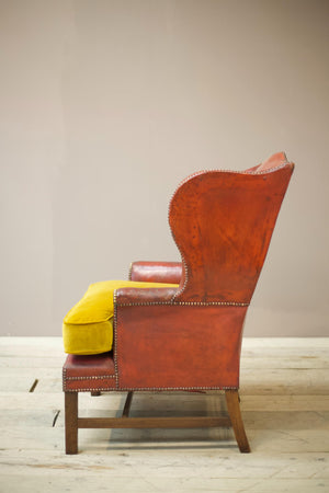 19th century red leather wingback armchair