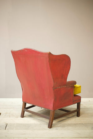 19th century red leather wingback armchair