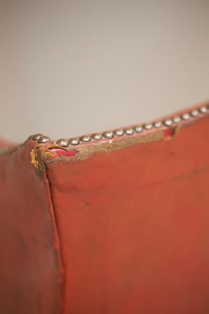 19th century red leather wingback armchair
