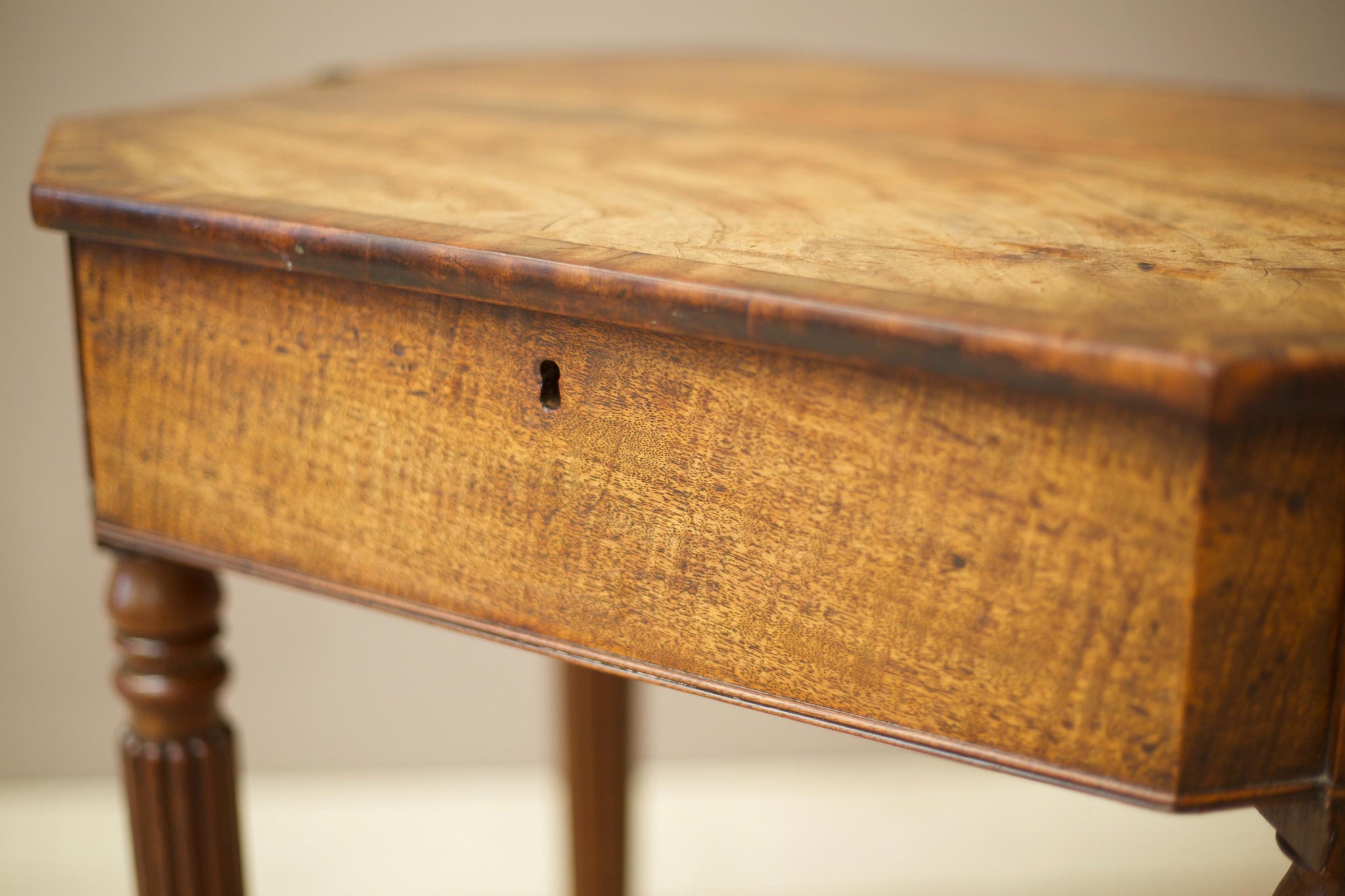 Georgian lift top mahogany work table with reeded legs