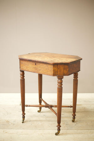 Georgian lift top mahogany work table with reeded legs