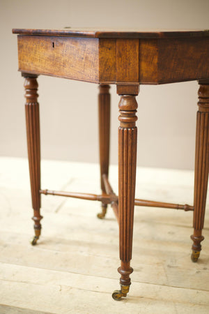 Georgian lift top mahogany work table with reeded legs