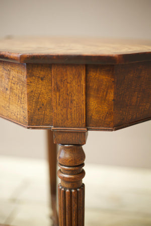 Georgian lift top mahogany work table with reeded legs