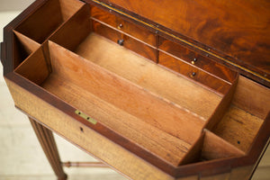 Georgian lift top mahogany work table with reeded legs