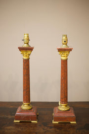 Pair of 19th century Red marble and ormolu table lamps - TallBoy Interiors