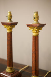 Pair of 19th century Red marble and ormolu table lamps - TallBoy Interiors