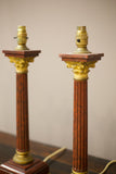 Pair of 19th century Red marble and ormolu table lamps
