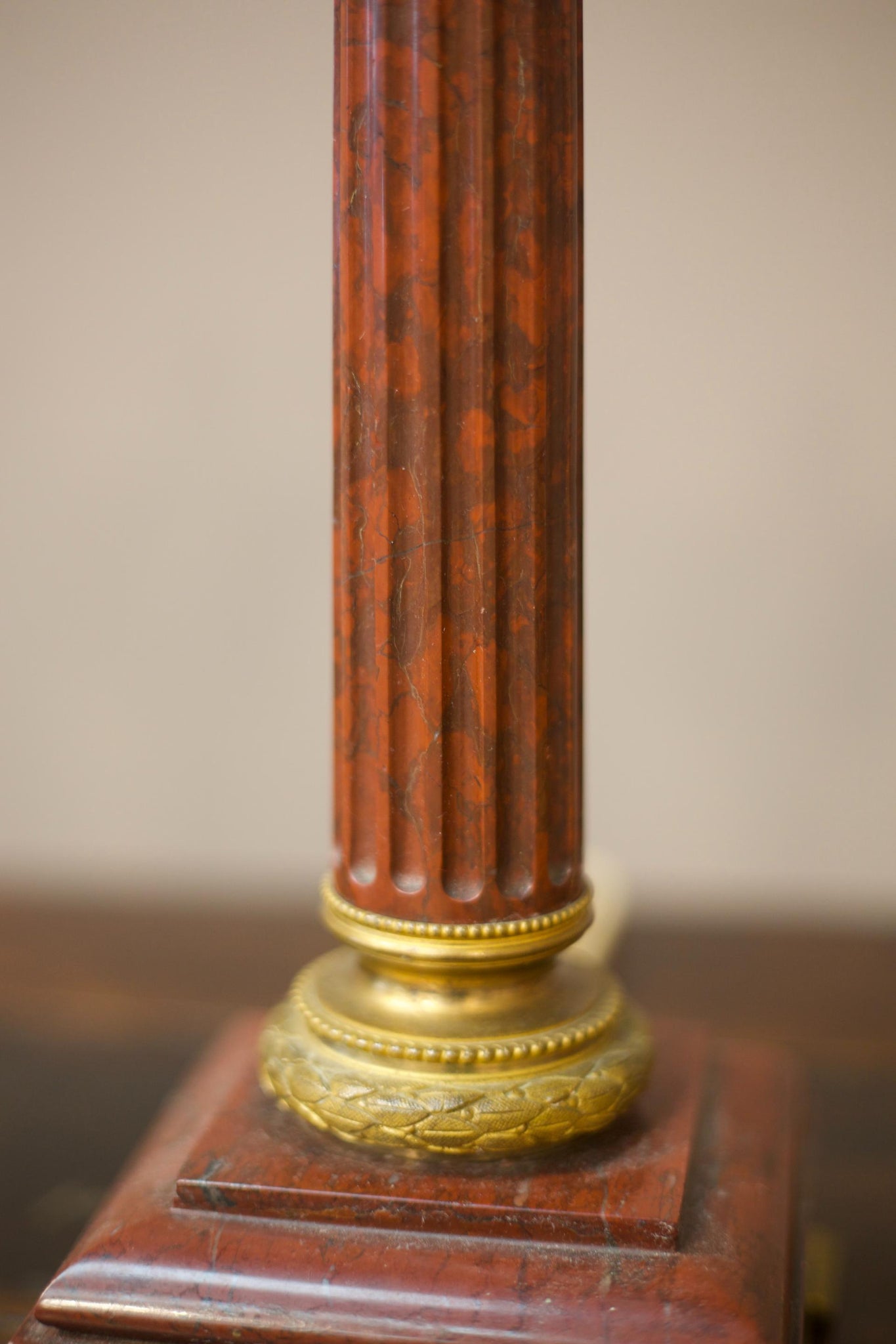 Pair of 19th century Red marble and ormolu table lamps