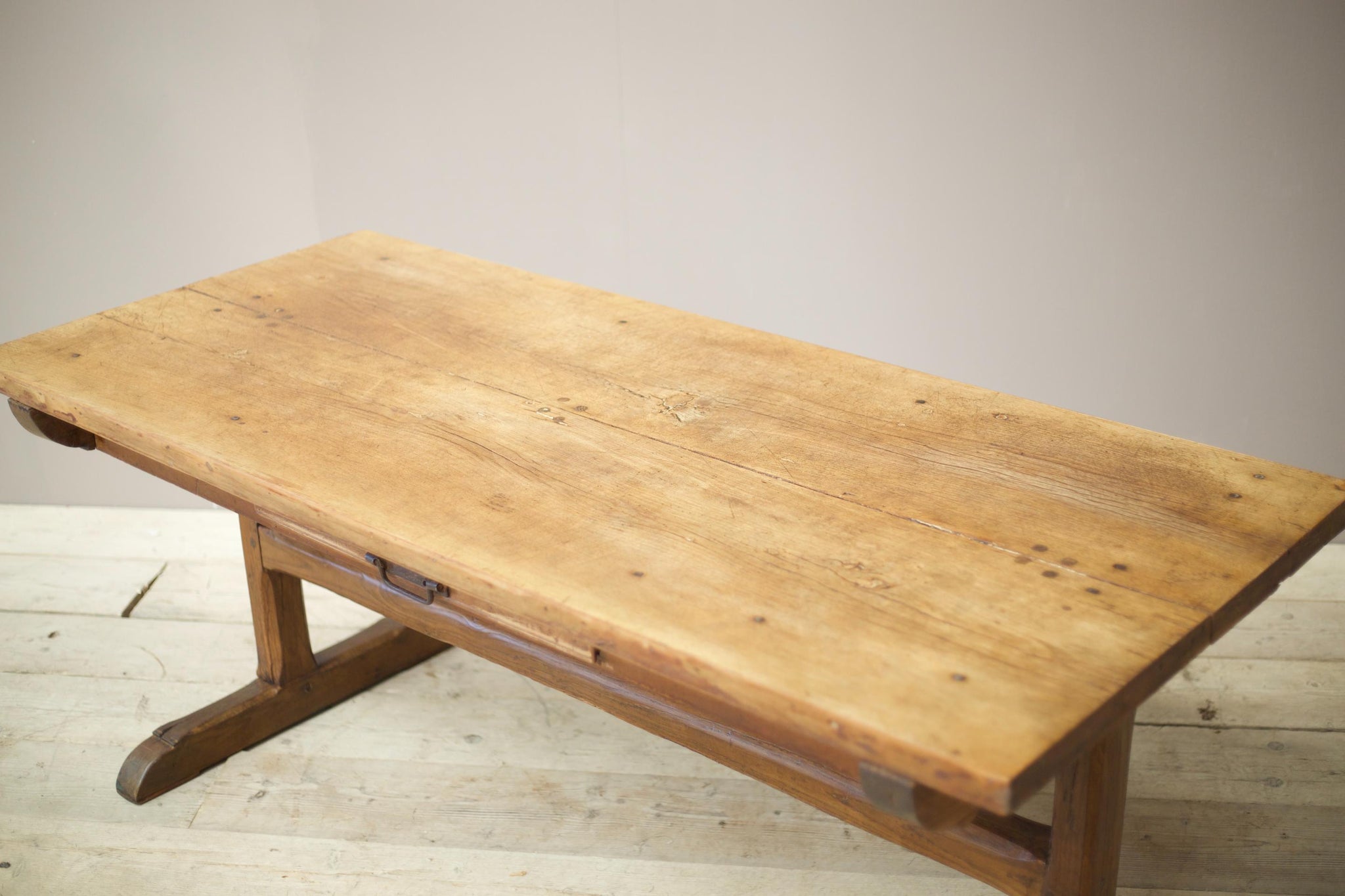 19th century French refectory table with elm planked top