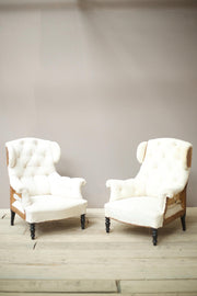 Pair of Napoleon III Buttoned wingback armchairs - TallBoy Interiors