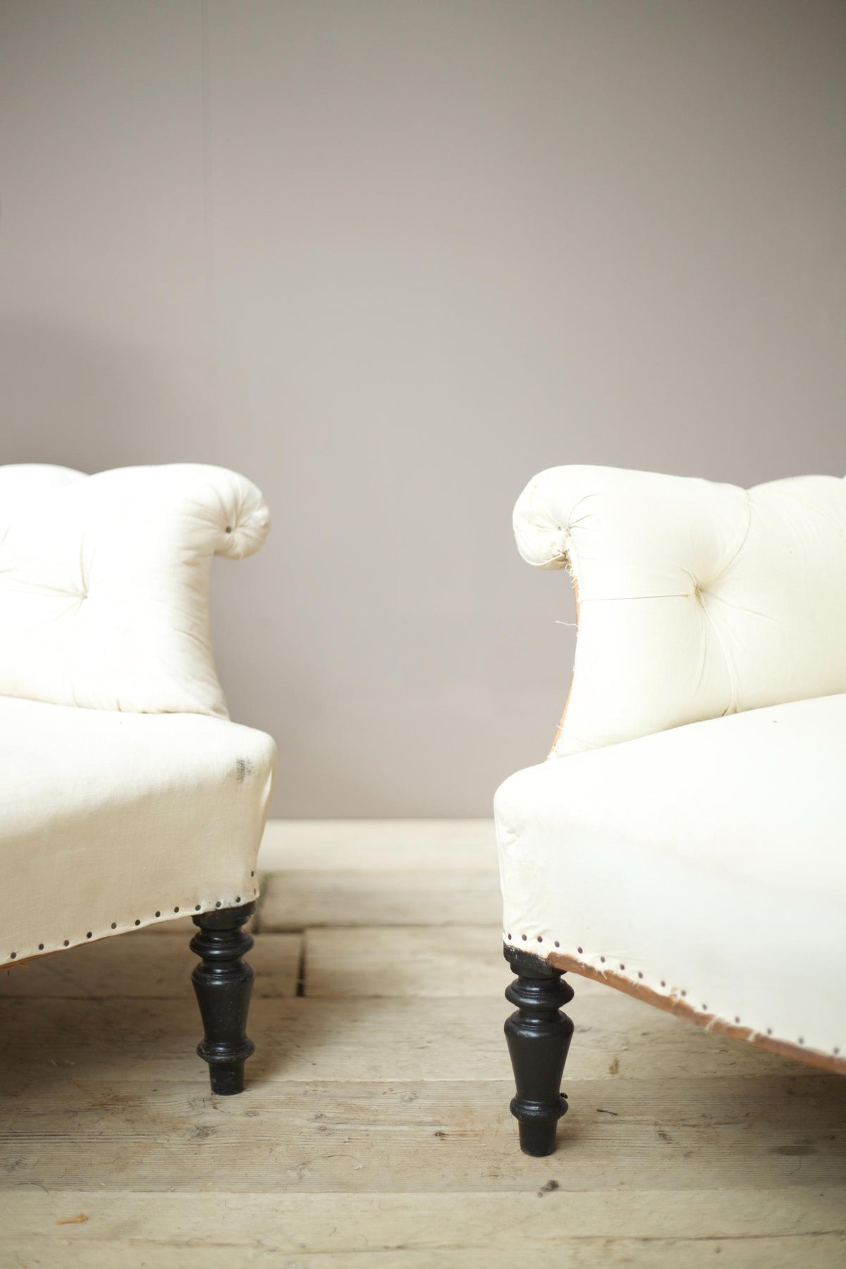 Pair of Napoleon III Buttoned wingback armchairs - TallBoy Interiors
