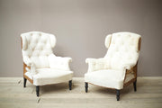 Pair of Napoleon III Buttoned wingback armchairs - TallBoy Interiors