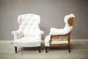 Pair of Napoleon III Buttoned wingback armchairs - TallBoy Interiors
