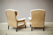 Pair of Napoleon III Buttoned wingback armchairs - TallBoy Interiors