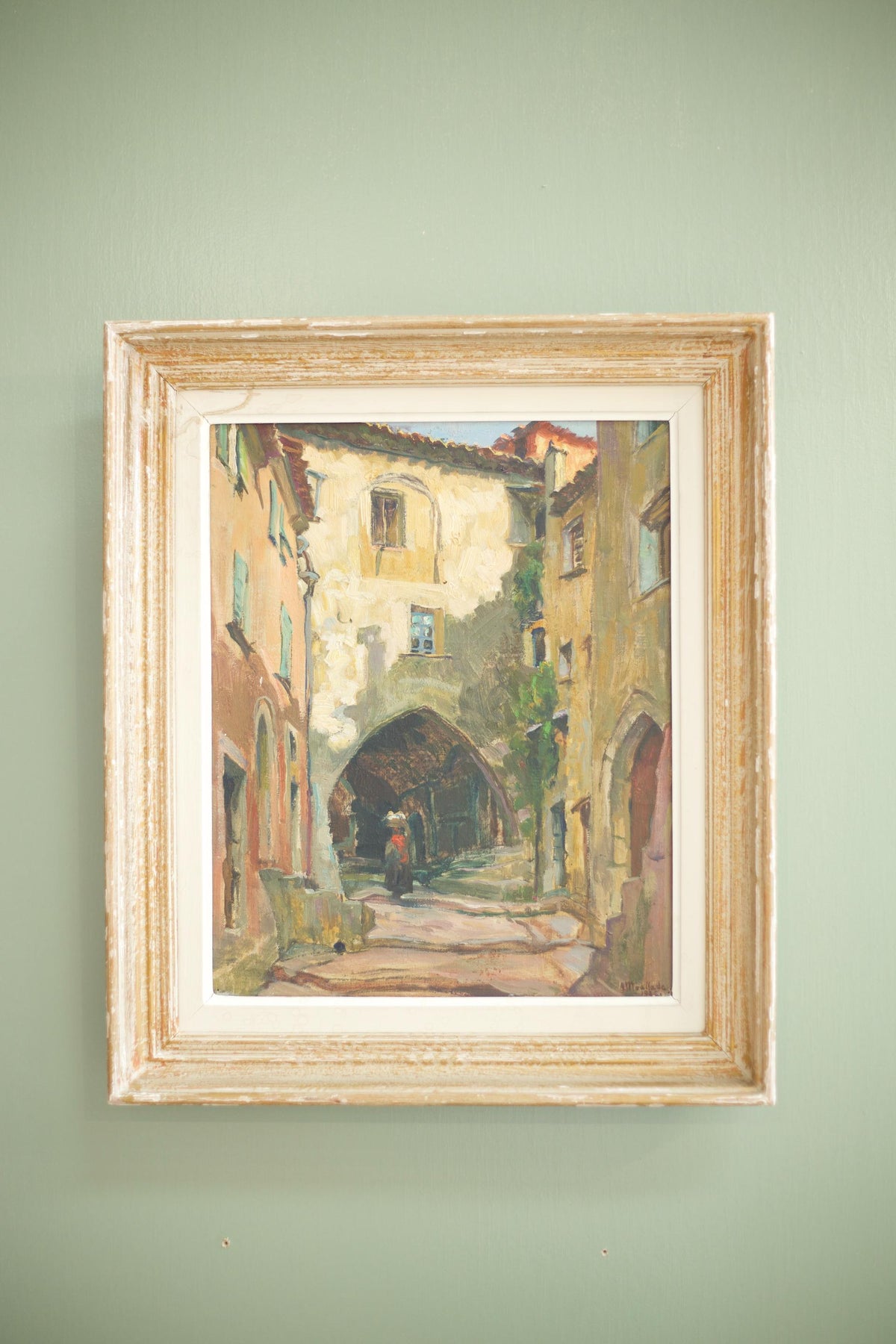 Early 20th century Oil on canvas of a French Street - TallBoy Interiors
