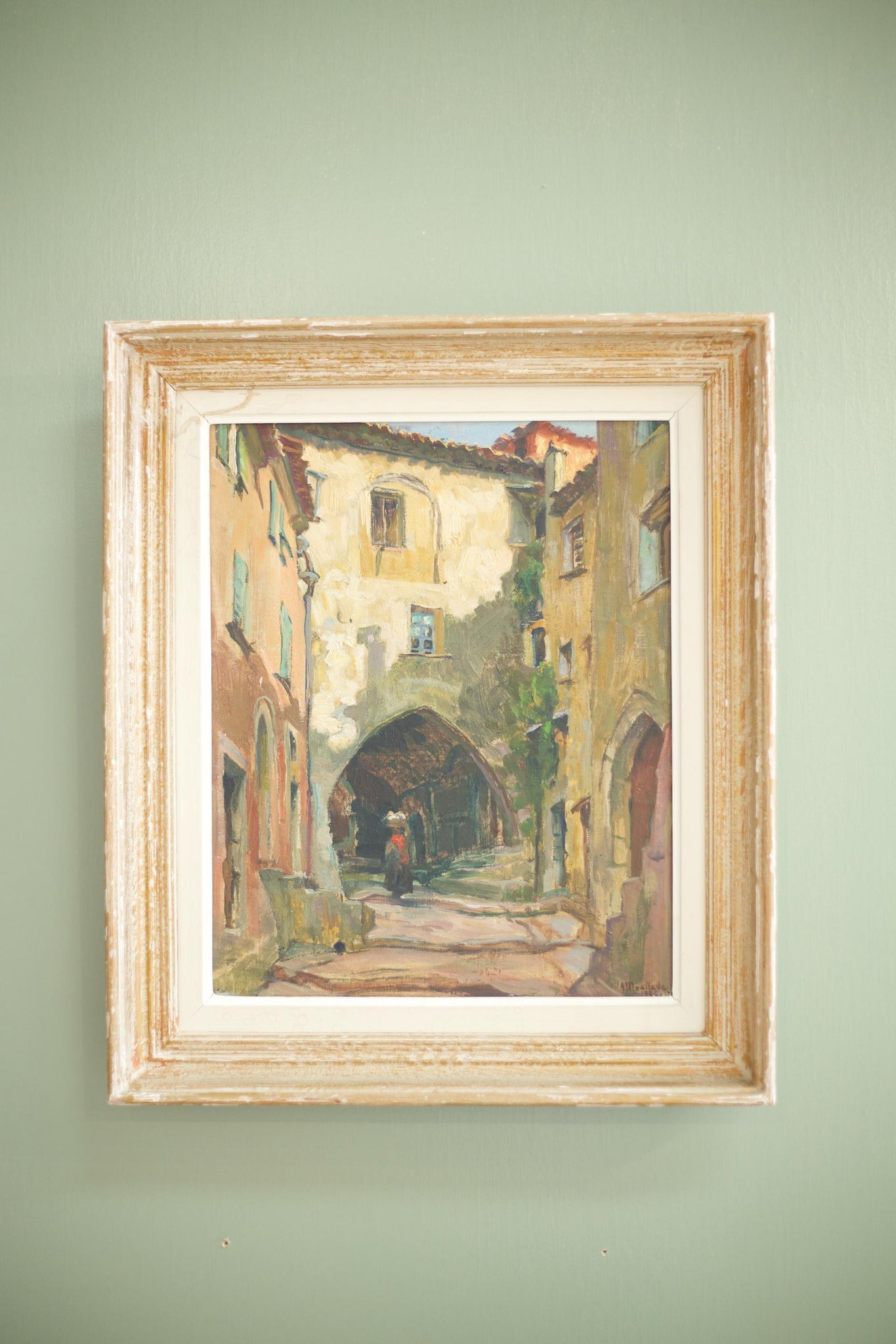 Early 20th century Oil on canvas of a French Street