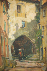 Early 20th century Oil on canvas of a French Street - TallBoy Interiors