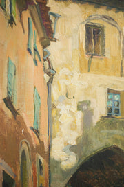 Early 20th century Oil on canvas of a French Street - TallBoy Interiors
