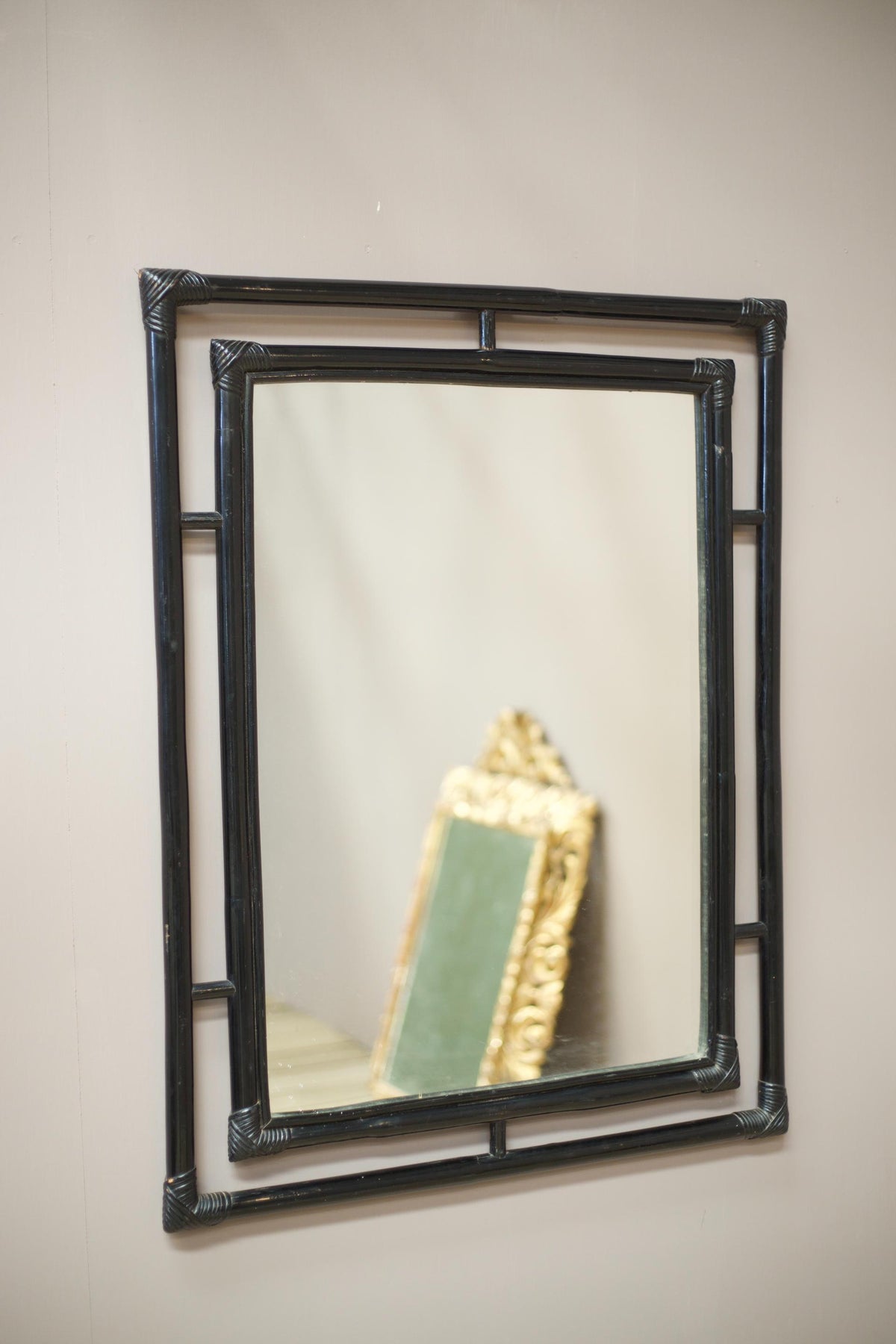 Mid century Black lacquer bamboo mirror - TallBoy Interiors