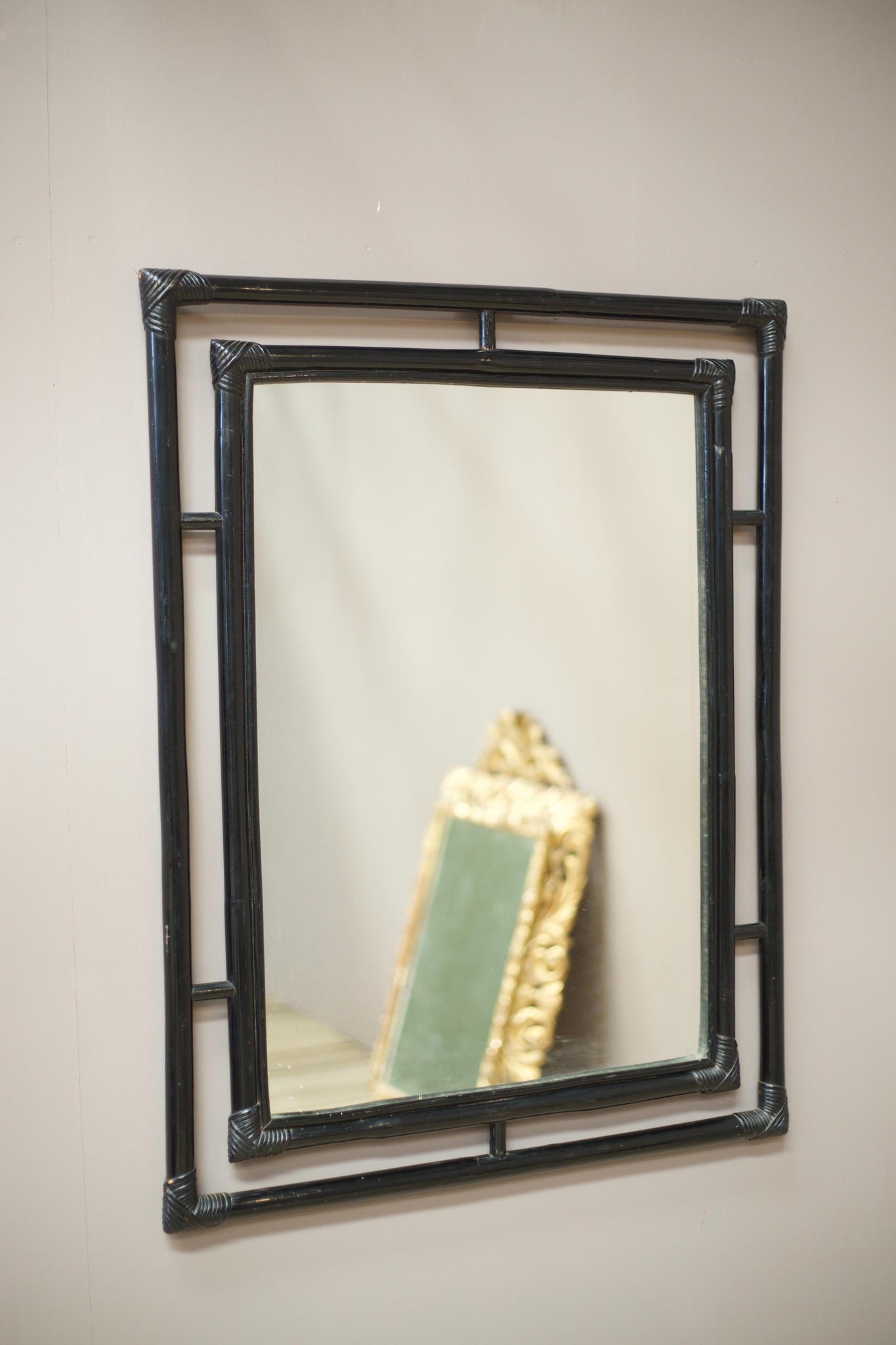 Mid century Black lacquer bamboo mirror