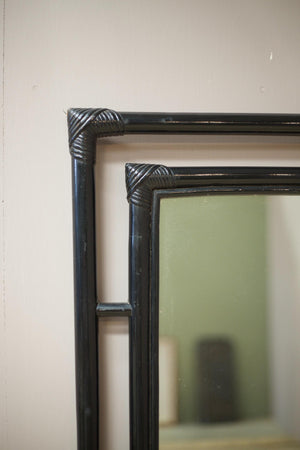 Mid century Black lacquer bamboo mirror