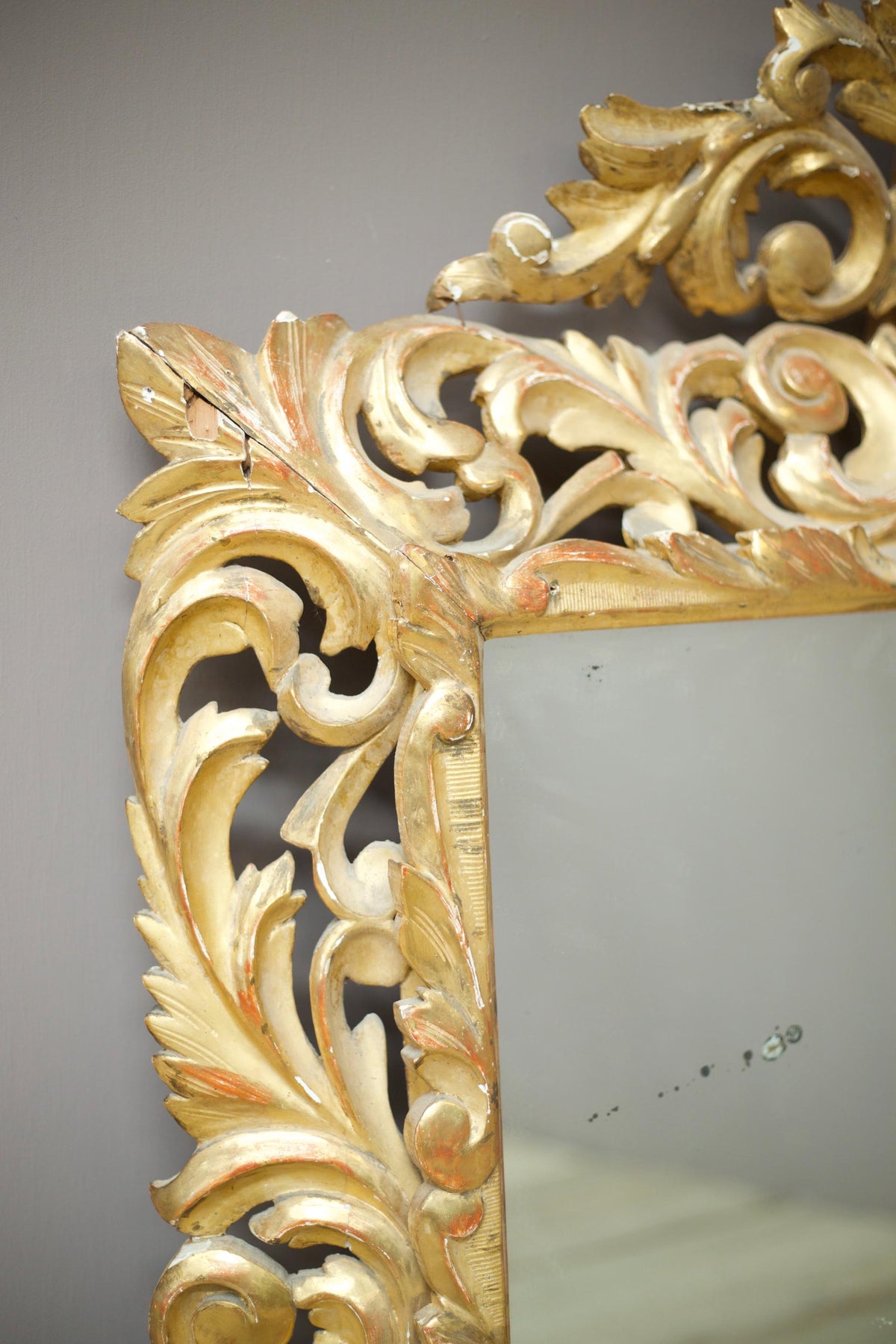 Large Early 19th century bright gilt Italian carved mirror - TallBoy Interiors