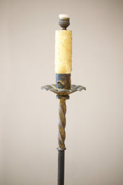 Mid century Spanish gilt metal and leather floor lamp - TallBoy Interiors
