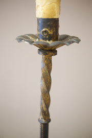 Mid century Spanish gilt metal and leather floor lamp - TallBoy Interiors