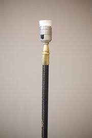 Mid century Spanish brass and black leather floor lamp - TallBoy Interiors