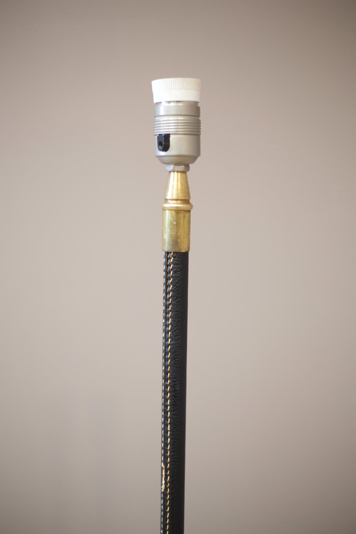 Mid century Spanish brass and black leather floor lamp - TallBoy Interiors