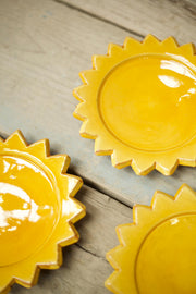 Set of 3 Early 20th century starburst plates - Yellow - TallBoy Interiors