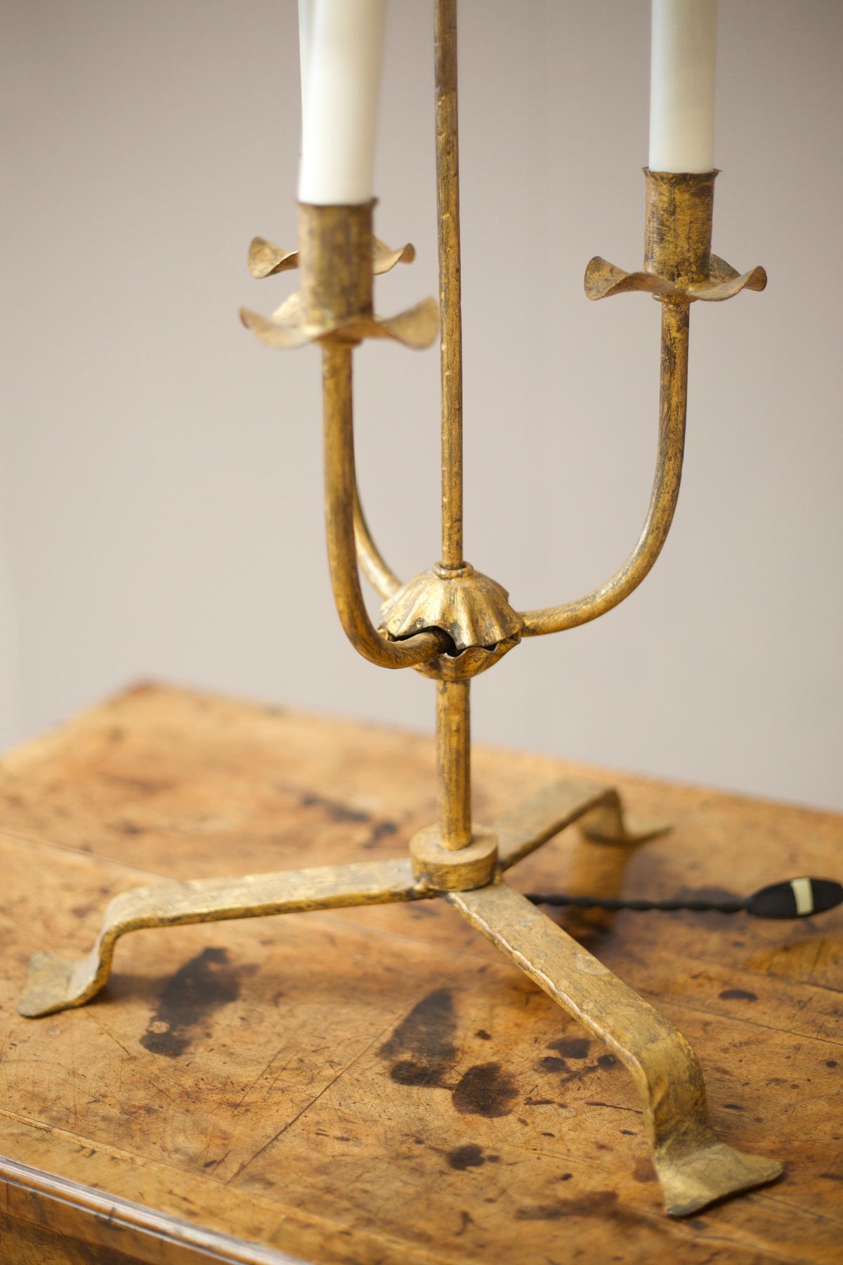 Mid century Spanish gilt metal table lamp - TallBoy Interiors