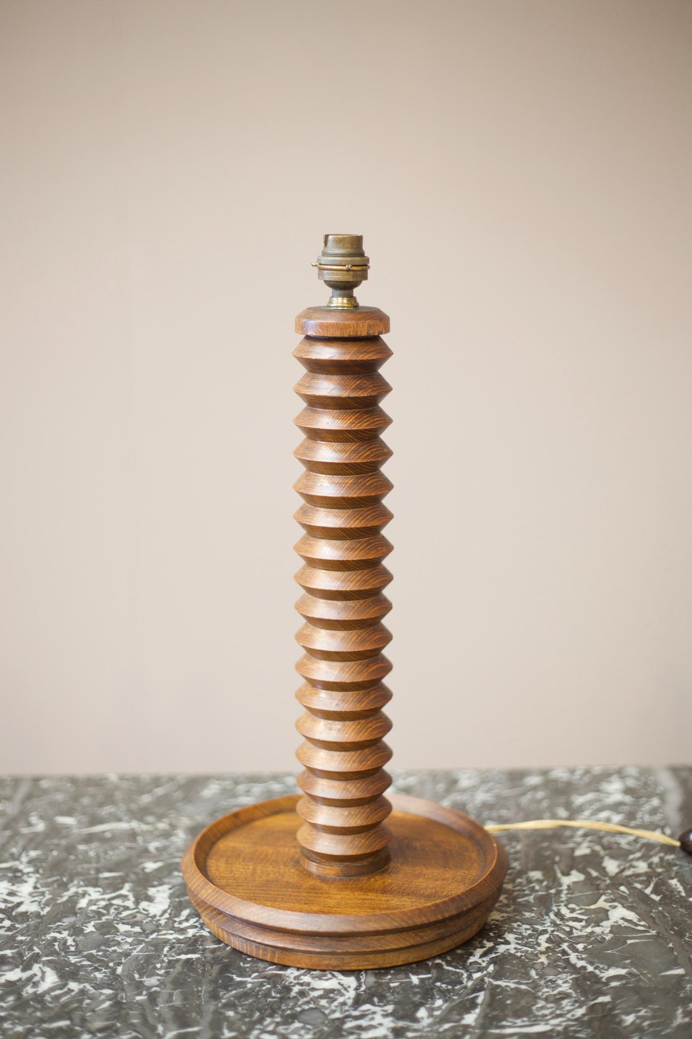 Mid century turned teak table lamp