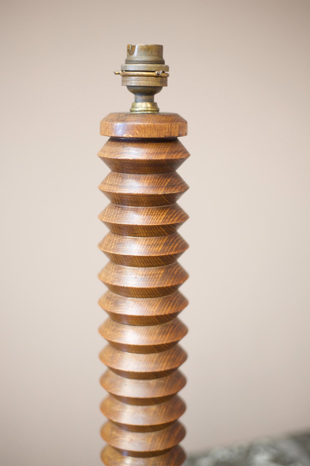 Mid century turned teak table lamp - TallBoy Interiors