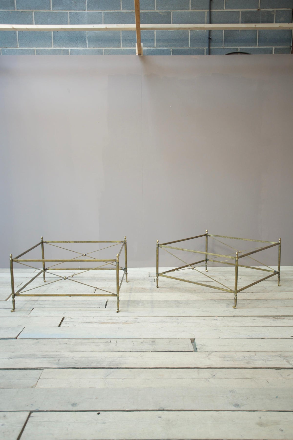 Pair of Large Mid century French brass coffee tables - TallBoy Interiors